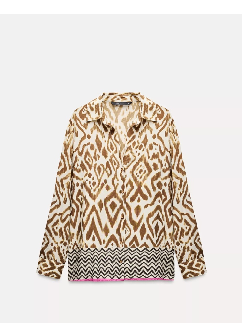 2 Pieces Zara Brown & Cream Animal-Print Button Front Shirt